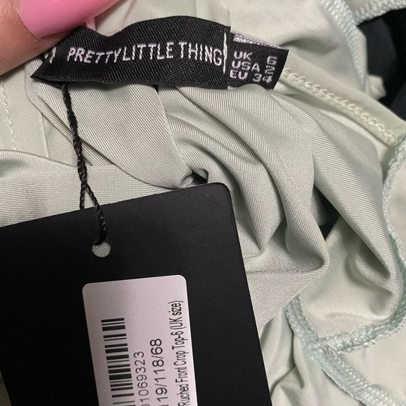 ❌SOLD❌ NWT! Sage Green Slinky Toggle Ruched Crop Top - Picture 5 of 5